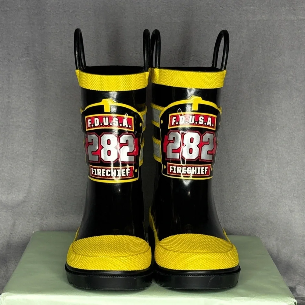 Western Chief Firefighter Rain Boots Toddler Size 9 Yellow Black Rubber Fireman